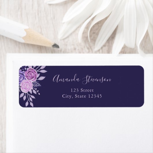水彩紫とピンクの花柄 ラベル (インサイチュ)