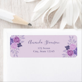 水彩紫とピンクの花柄 ラベル