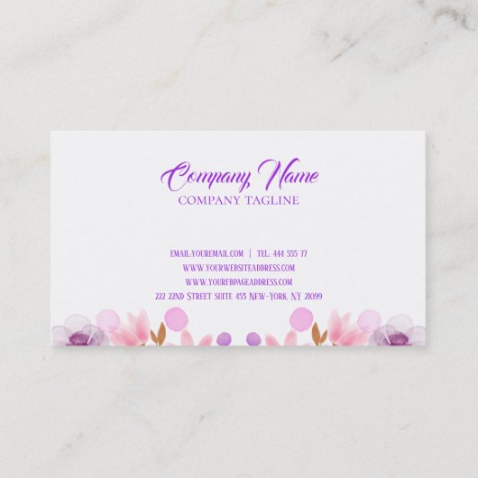 水彩紫とピンクの花 名刺 (裏面)