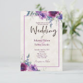 水彩紫とモーブの花のウェディング招待状 招待状 (スタンド正面)