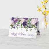 水彩紫と白の花の誕生日 カード (黄色い花)