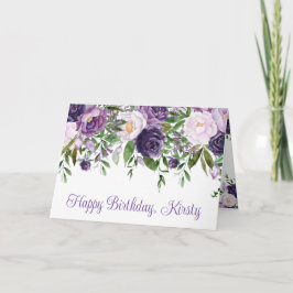 水彩紫と白の花の誕生日 カード