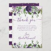 水彩紫と白の花の誕生日 サンキューカード (正面/裏面)