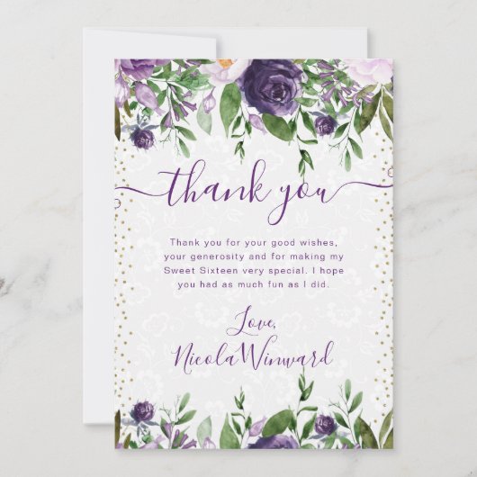 水彩紫と白の花甘い16 サンキューカード (正面)