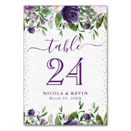 水彩紫と白結婚花 テーブルナンバー