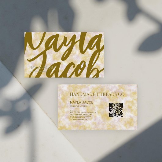 水彩紫と緑の手作り服 名刺