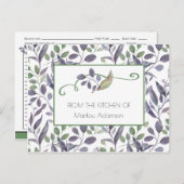 水彩紫と緑の葉レシピ | ポストカード (正面/裏面)