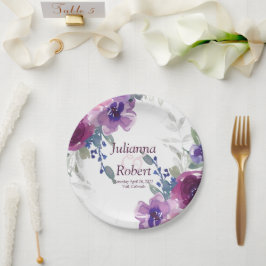 水彩紫と薄紫の花のウェディングペーパー ペーパープレート
