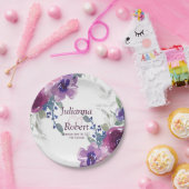 水彩紫と薄紫の花のウェディングペーパー ペーパープレート (パーティー)