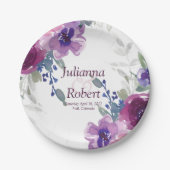 水彩紫と薄紫の花のウェディングペーパー ペーパープレート (正面)