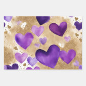 水彩紫と金ゴールドインクバレンタインハート ラッピングペーパーシート (正面2)
