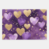 水彩紫と金ゴールドインクバレンタインハート ラッピングペーパーシート (正面3)