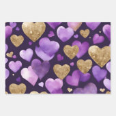 水彩紫と金ゴールドインクバレンタインハート ラッピングペーパーシート (正面2)