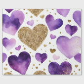 水彩紫と金ゴールドインクバレンタインハート ラッピングペーパー (フラット)