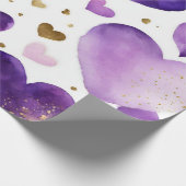 水彩紫と金ゴールドインクバレンタインハート ラッピングペーパー (角)