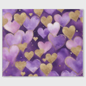 水彩紫と金ゴールドインクバレンタインハート ラッピングペーパー (フラット)