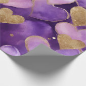 水彩紫と金ゴールドインクバレンタインハート ラッピングペーパー (角)