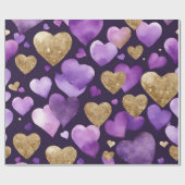 水彩紫と金ゴールドインクバレンタインハート ラッピングペーパー (フラット)