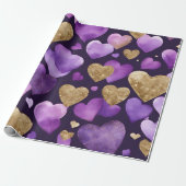 水彩紫と金ゴールドインクバレンタインハート ラッピングペーパー (アンロールド)