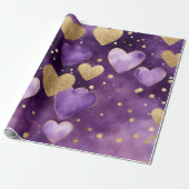 水彩紫と金ゴールドインクバレンタインハート ラッピングペーパー (アンロールド)