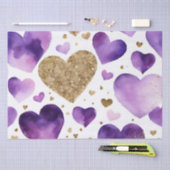 水彩紫と金ゴールドインクバレンタインハート 薄葉紙 (クラフト)