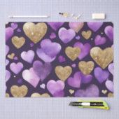 水彩紫と金ゴールドインクバレンタインハート 薄葉紙 (クラフト)