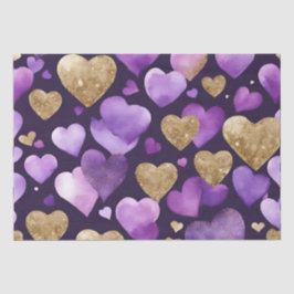 水彩紫と金ゴールドインクバレンタインハート 薄葉紙