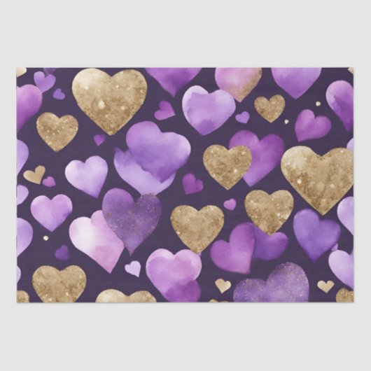 水彩紫と金ゴールドインクバレンタインハート 薄葉紙 (正面)