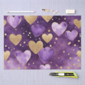 水彩紫と金ゴールドインクバレンタインハート 薄葉紙 (クラフト)