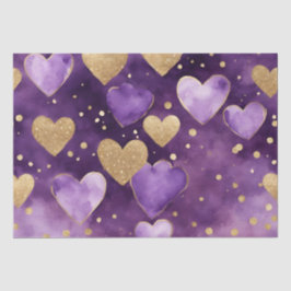 水彩紫と金ゴールドインクバレンタインハート 薄葉紙