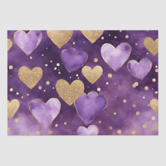 水彩紫と金ゴールドインクバレンタインハート 薄葉紙 (正面)