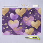水彩紫と金ゴールドインクバレンタインハート 薄葉紙 (クラフト)