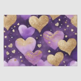 水彩紫と金ゴールドインクバレンタインハート 薄葉紙