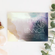 水彩紫と金ゴールド結婚式招待状