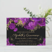水彩紫と金ゴールド花キンセアニェラ 招待状 (スタンド正面)