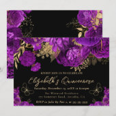 水彩紫と金ゴールド花キンセアニェラ 招待状 (正面/裏面)