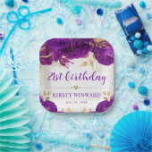 水彩紫と金ゴールド花誕生日 ペーパープレート (パーティー)