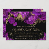 水彩紫と金ゴールド花Sweet sixteen 招待状 (正面/裏面)