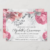 水彩紫と銀のバラのキンチャネラ 招待状 (正面/裏面)