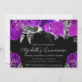 水彩紫と銀のバラキンセアニェラ 招待状