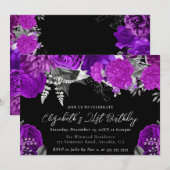 水彩紫と銀のバラ21日 招待状 (正面/裏面)