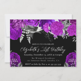 水彩紫と銀のバラ21日 招待状