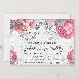 水彩紫と銀のバラ21日 招待状