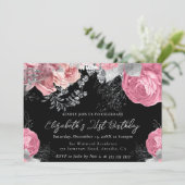 水彩紫と銀のバラ 21歳の誕生日 招待状 (スタンド正面)