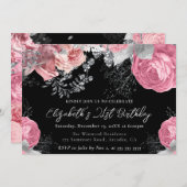 水彩紫と銀のバラ 21歳の誕生日 招待状 (正面/裏面)