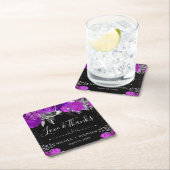 水彩紫と銀結婚の花 スクエアペーパーコースター (インサイチュ)