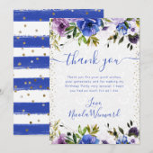 水彩紫と青の花の誕生日 サンキューカード (正面/裏面)