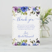 水彩紫と青の花キンセアニェラ サンキューカード (スタンド正面)