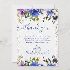 水彩紫と青の花キンセアニェラ サンキューカード