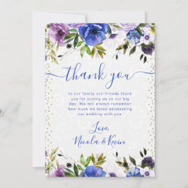 水彩紫と青結婚の花 サンキューカード